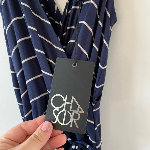 Chaser Crossover Mini Dress Navy Stripe Size Small New School‎ Spirit Collegiate - Picture 6 of 8